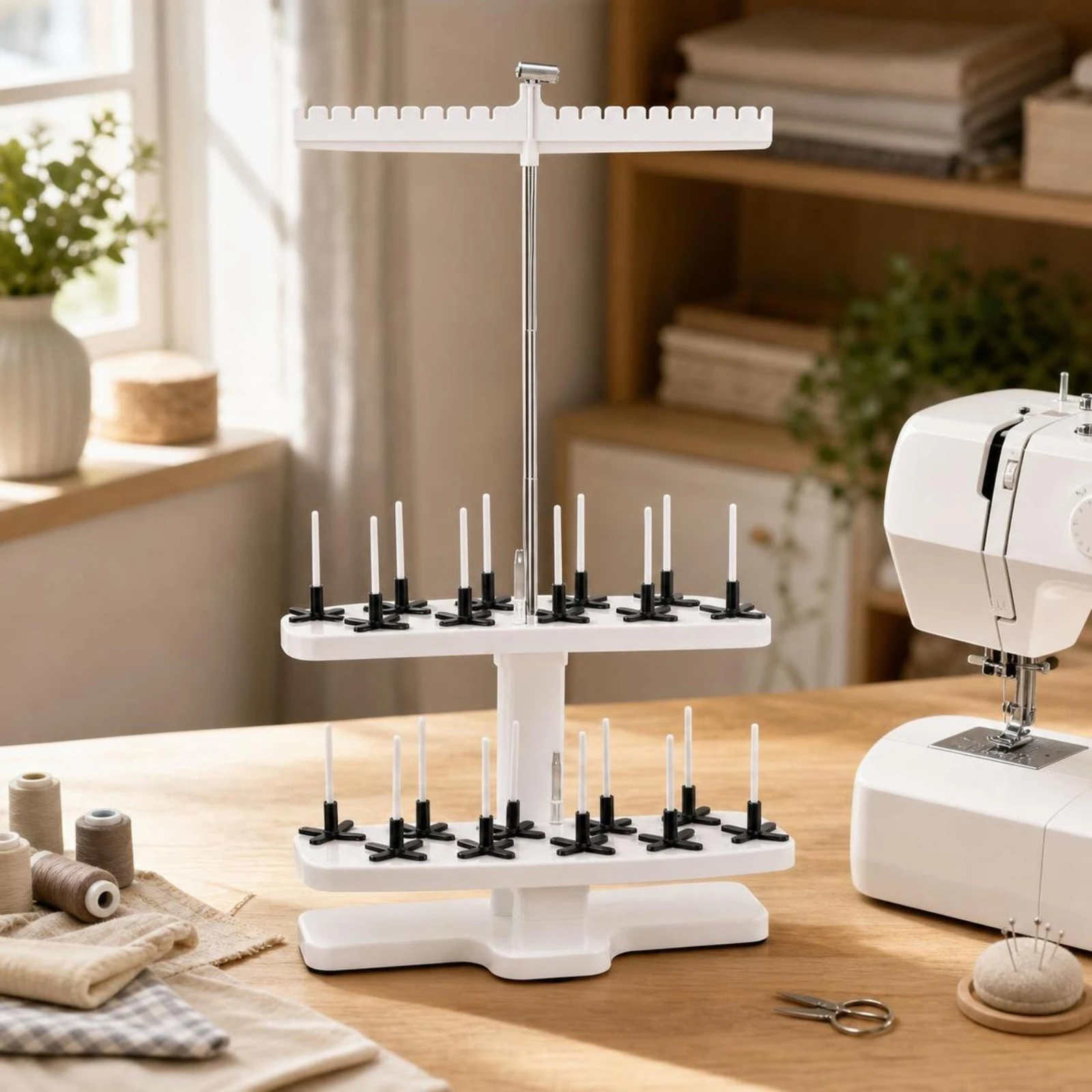 Cone Thread Stand Upright Thread Stand with Metal Mast Organized Robust for Sewing Enthusiasts, Craft Room, Embroidery Studio