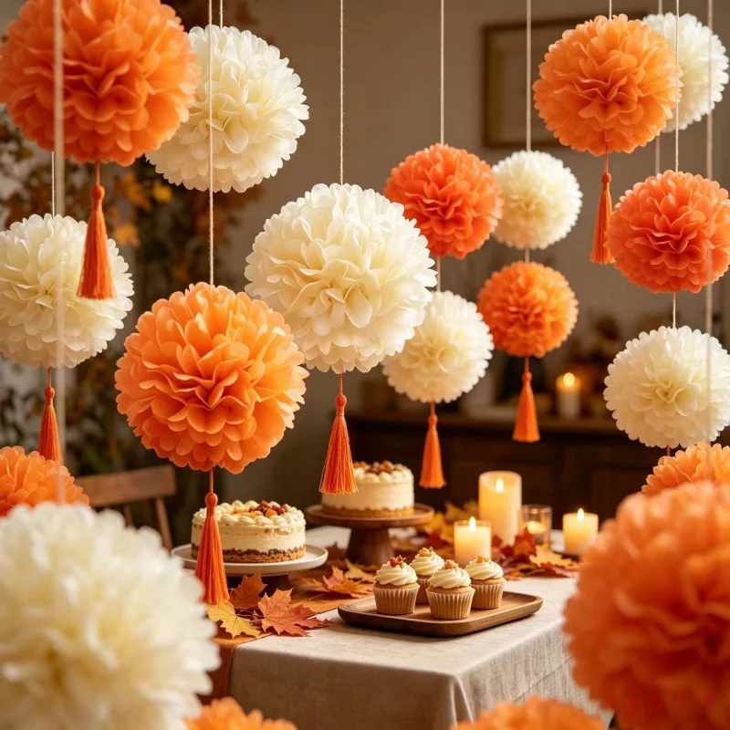 Tissue Paper Pom Poms  Fall Hanging Party Decorations, Paper Flower Balls for Halloween, Wedding, Birthday, Christmas Backdrop