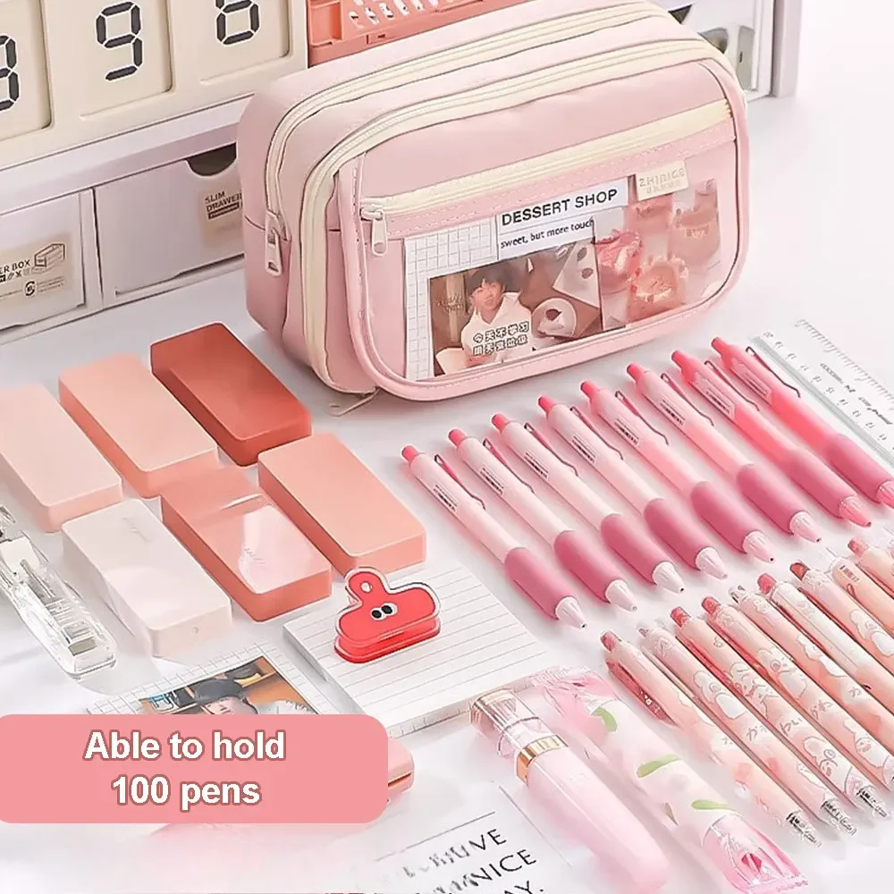 Kawaii الوردي مقلمة متعددة الطبقات طالب القرطاسية القلم حقيبة أنيقة صندوق القلم الإبداعي الطلاب العودة إلى المدرسة لوازم مكتبية