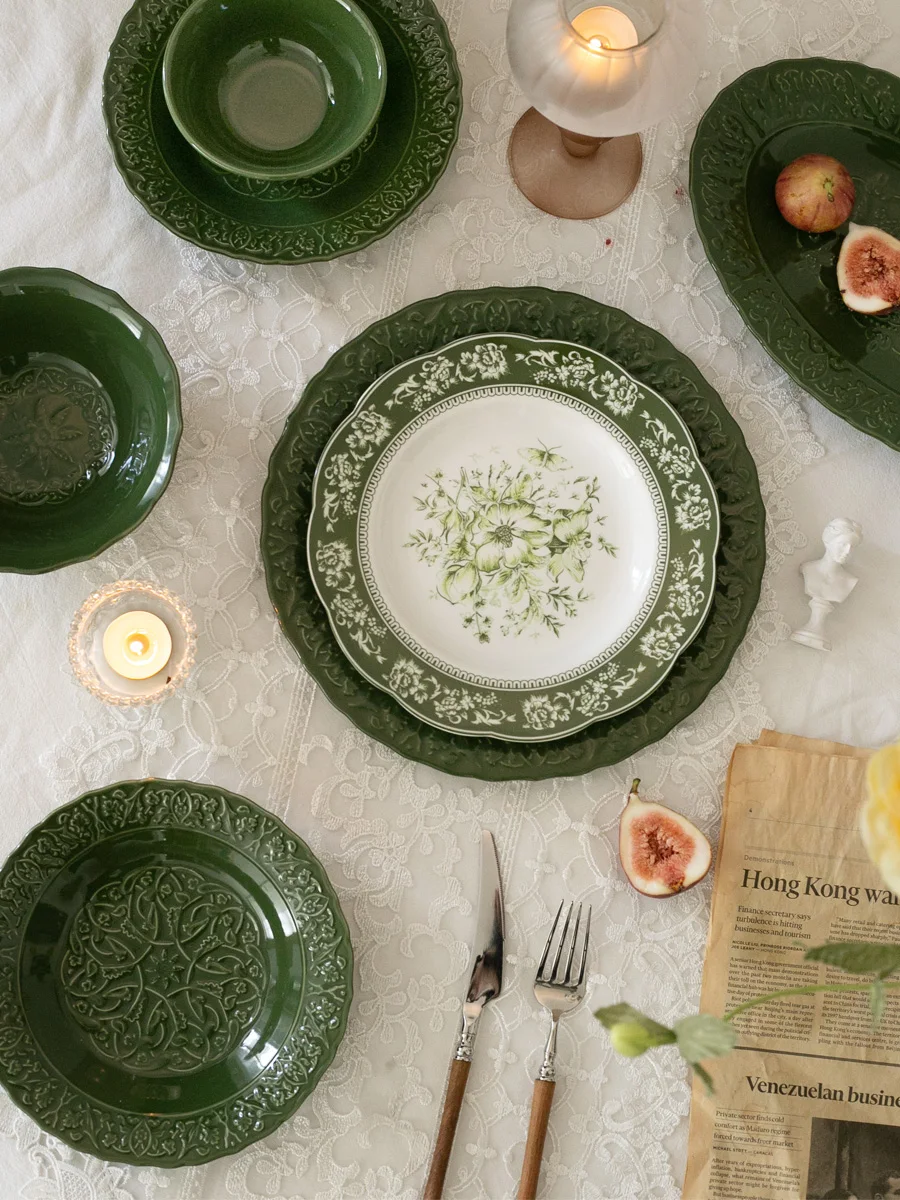 

Ретро-тарелка для стейка с кружевным узором, прямоугольная, для западной кухни, французская посуда