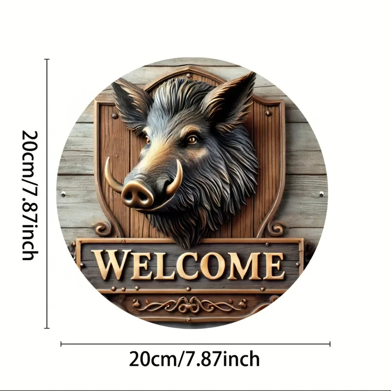 Rustic Wild Boar Metal Sign HD Print Weatherproof Pre Drilled Hole Home Wall Decor 1pc