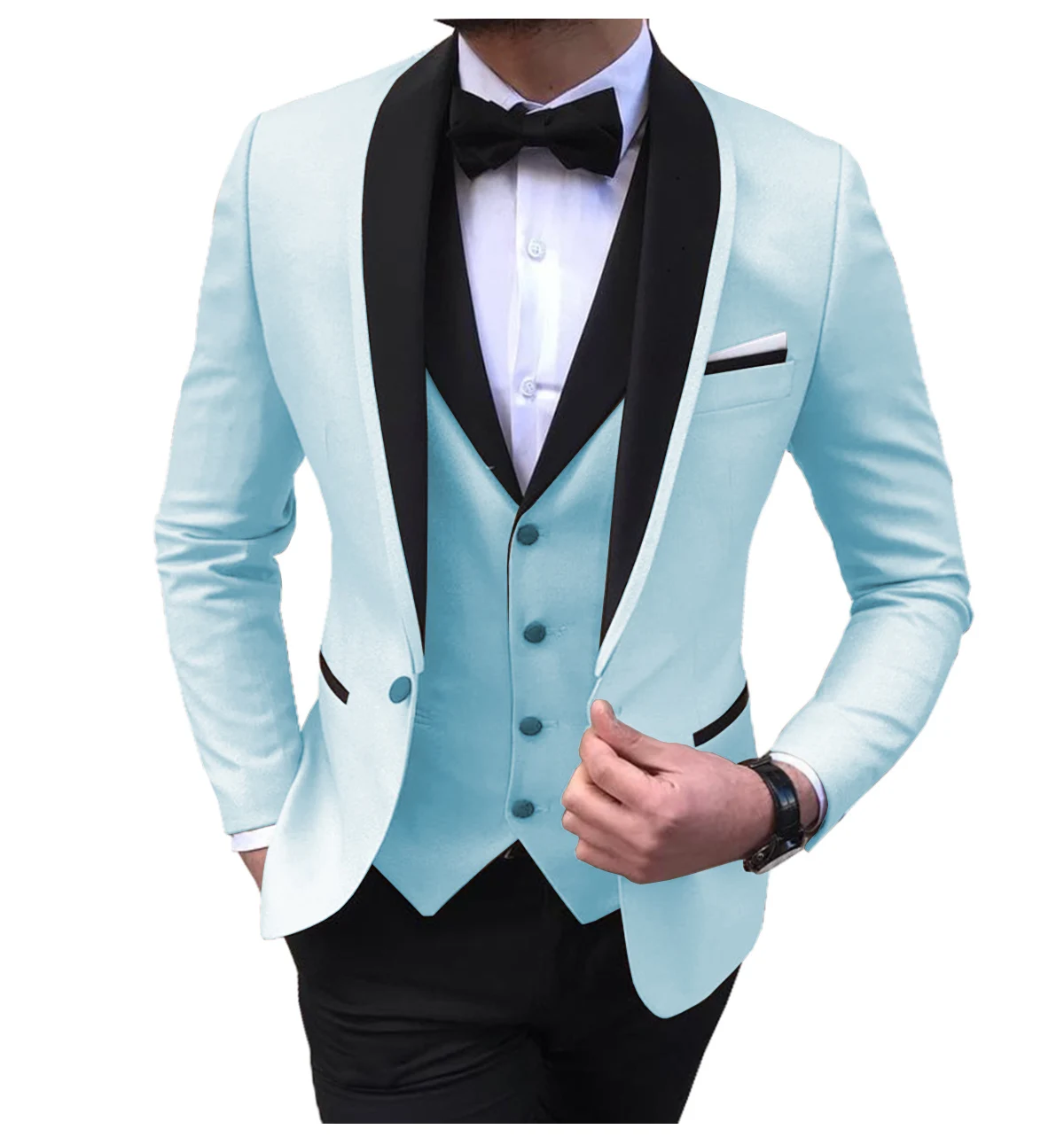 2022 New Burgundy Mens Suits Formal Wedding Black Shawl Lapel Casual Tuxedos For Prom Groomsmen Suits 3 Piece(Blazer+Vest+Pants)