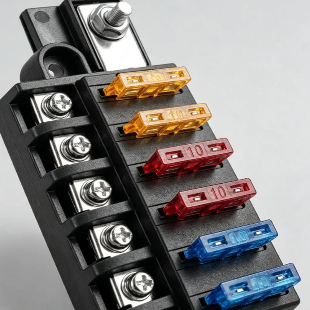 6-Way Automotive Fuse Box (with Transparent Waterproof Cover), Blade-Style Fuse Holder, for Automotive and Marine Use