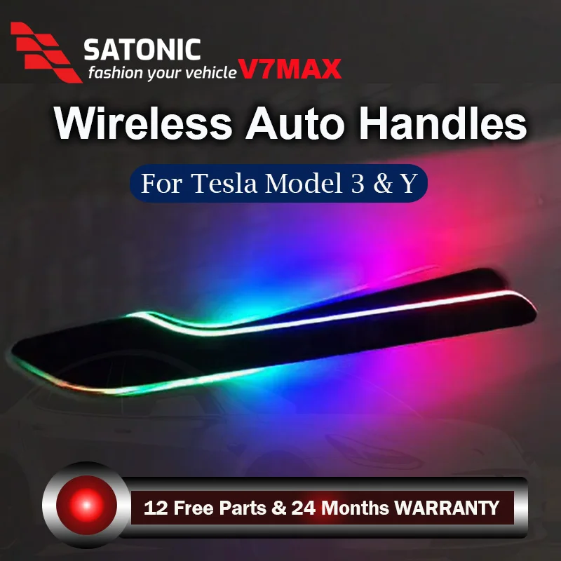 SATONIC 8th Gen Wireless Auto Door Handles Eletric Multi-LED Handbar For Tesla Model Y 3 Highland  OTA Waterproof IPX6