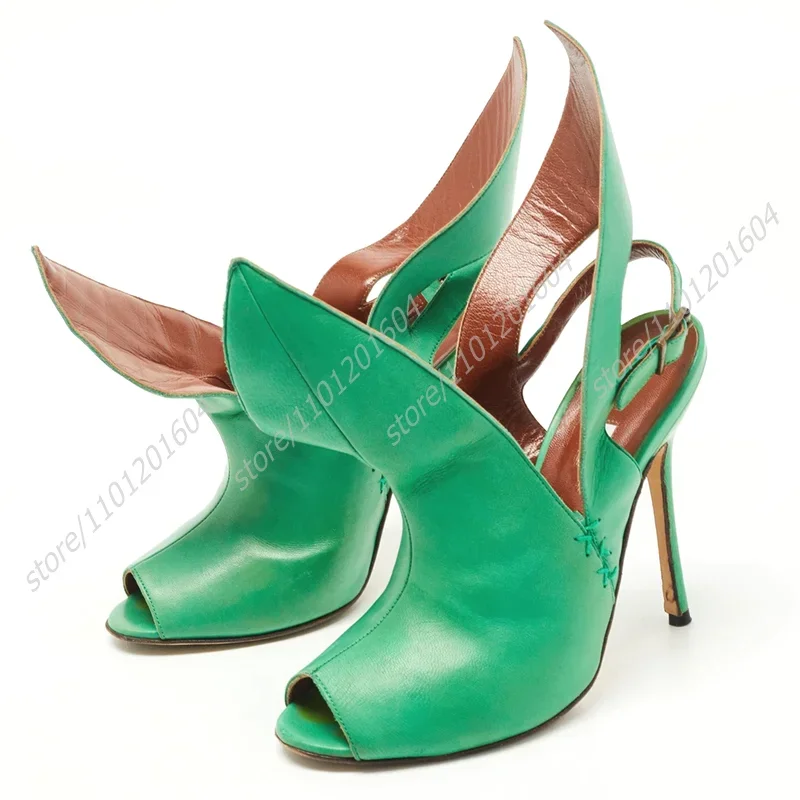 Grüne Blume Lange Lederband Wicklung Design Heels Peep Toe Stiletto Sandalen Frauen Casual Offene Ferse Versuchen Sommer Schuhe Nettes Mädchen