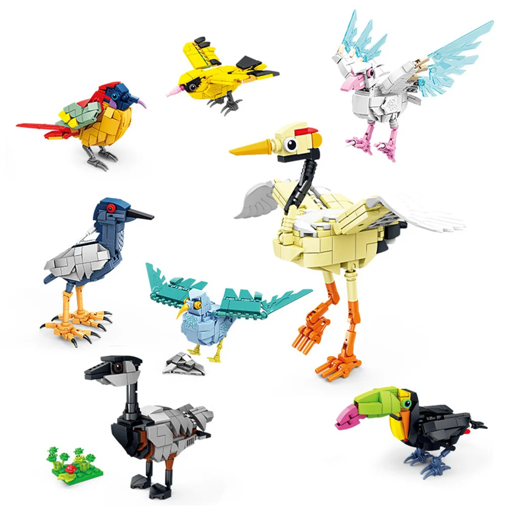 Cartoon Animal Building Blocks Peacock Crane Crow Seagull Oriole Assembly Educational Puzzle Parent-Child Interactive Toy