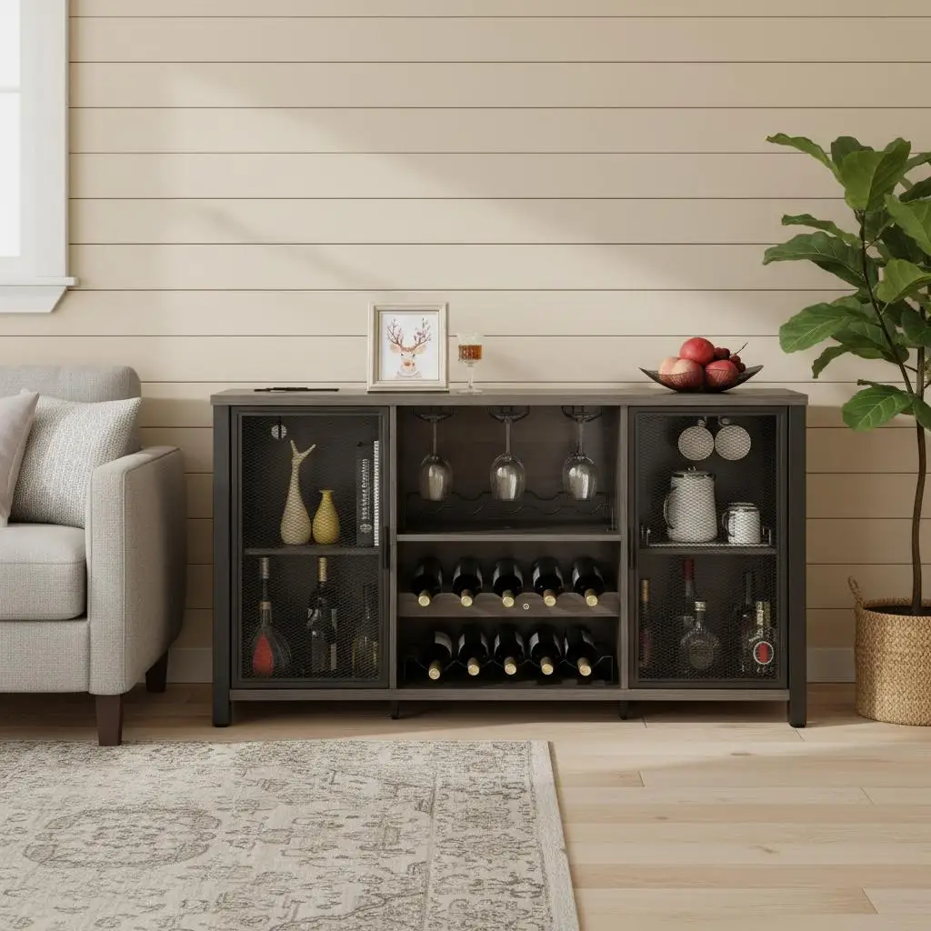 

Промышленный буфет для напитков 47 дюймов для кухни, домашнего бара, гостиной, сервировочный столик, винная полка, деревянная мебель в стиле фермерского дома для хранения