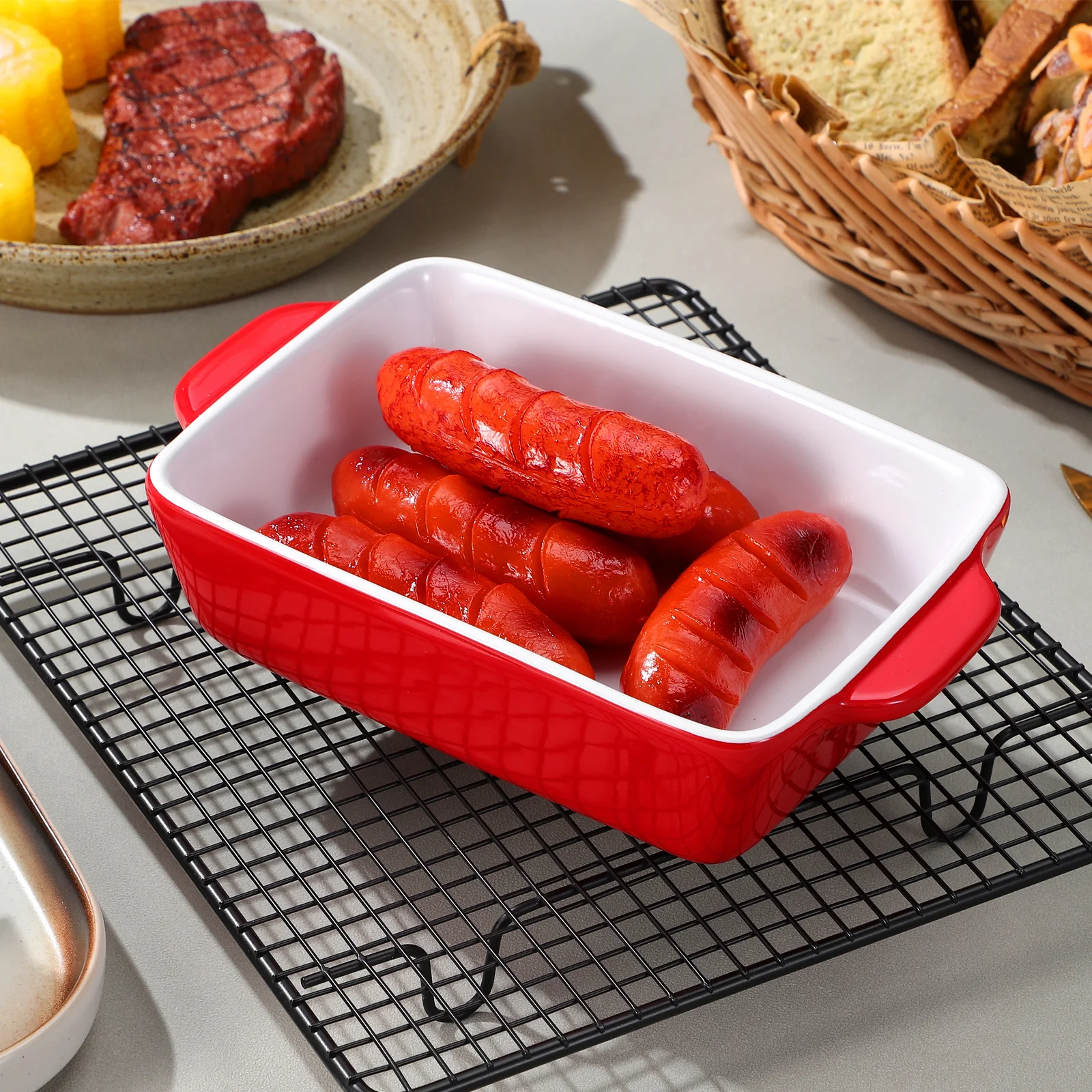 

Ceramics Baking Tray Premium Pottery Microwave Oven Safe Baking Pan for Healthy Cooking Pink Porcelain Utensil