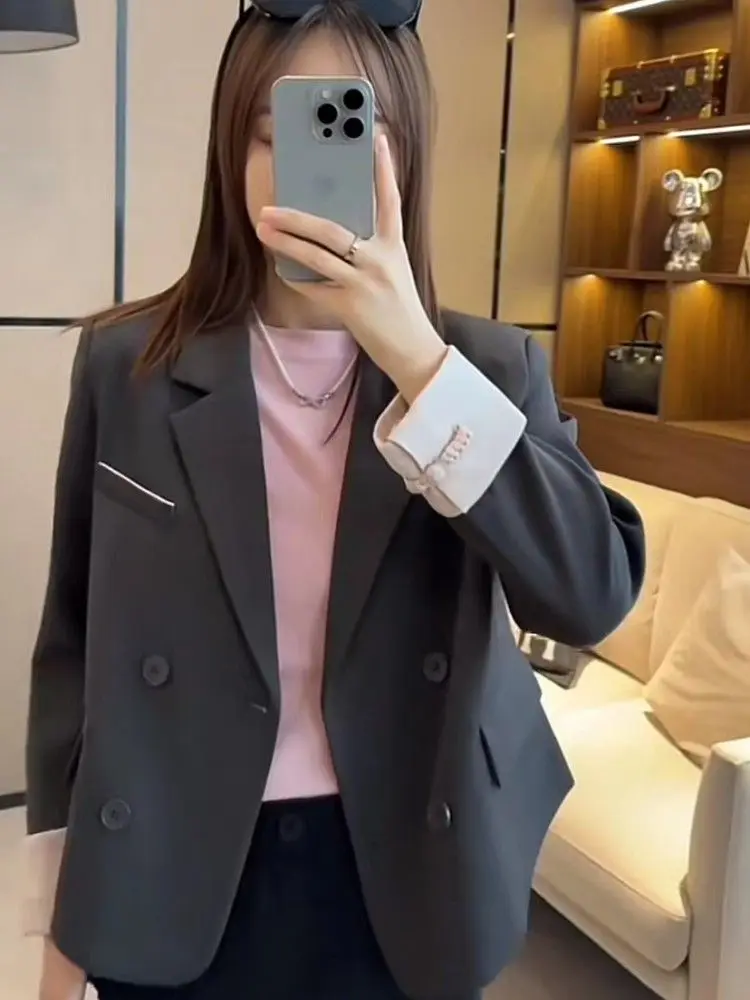 New Chinese Style Retro Button Short Blazer Women's 2024 Spring Trend Color-Block Jacket National Style Petite Coat High Quality