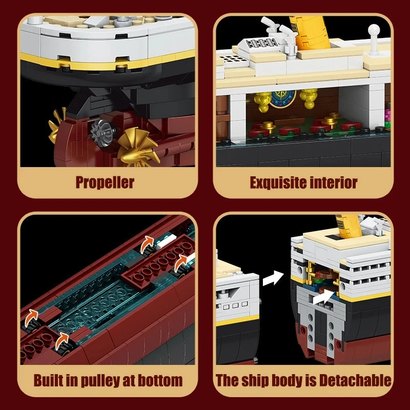 Moc quente 2022 pçs modelo titanic criativo luxo navio de cruzeiro conjunto série diy barco cidade blocos de construção tijolos crianças brinquedos presentes