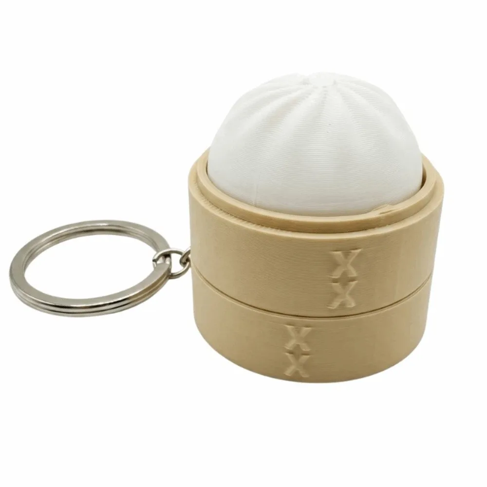 Soft Simulation Dumpling Keyboard Keychain Crisp Click Sound Weave Pattern Steam Bun Pendant Portable Design