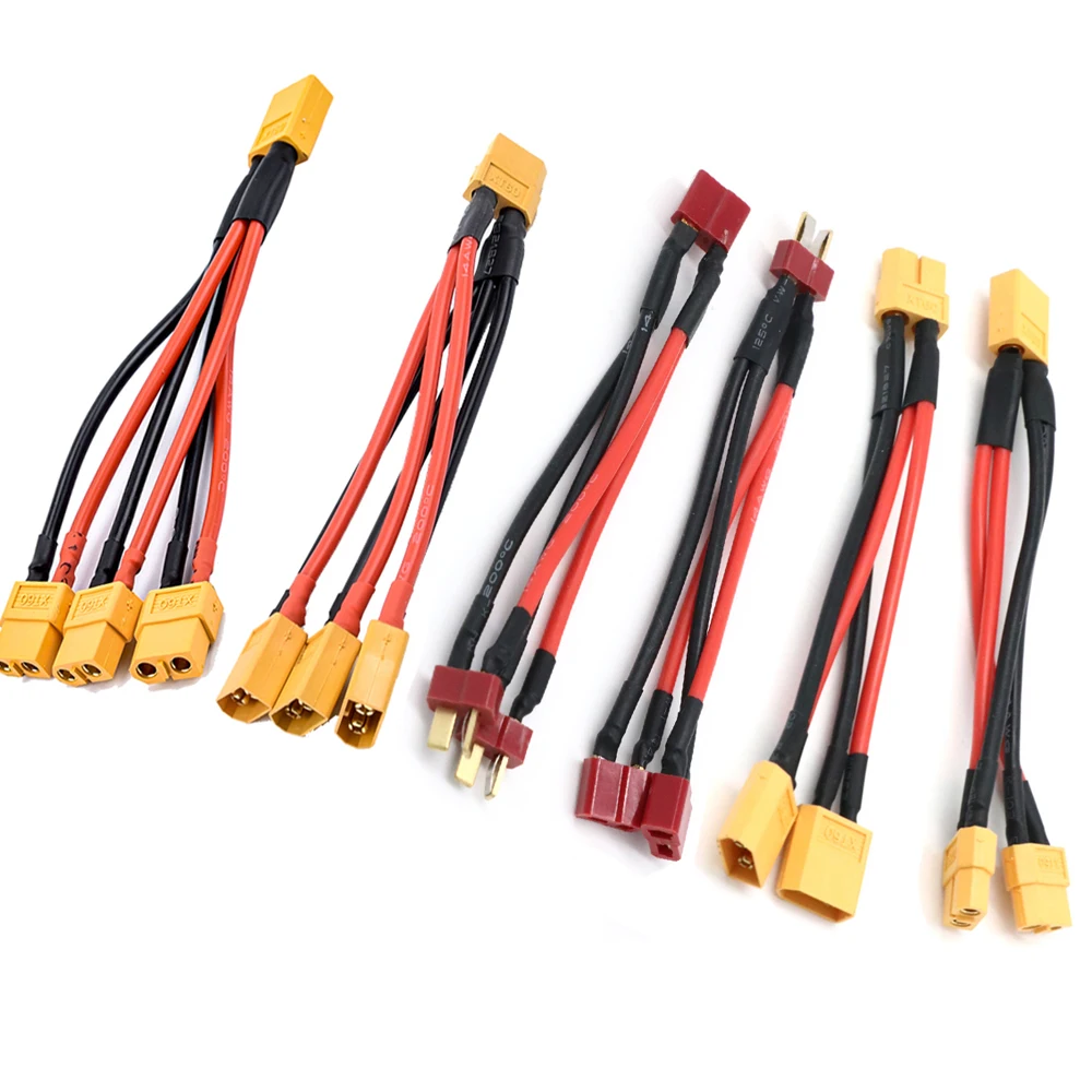 XT60 Parallel Battery Connector Male/Female Cable Dual Extension Y Splitter/ 3-Way 14AWG Silicone Wire for RC Battery Motor