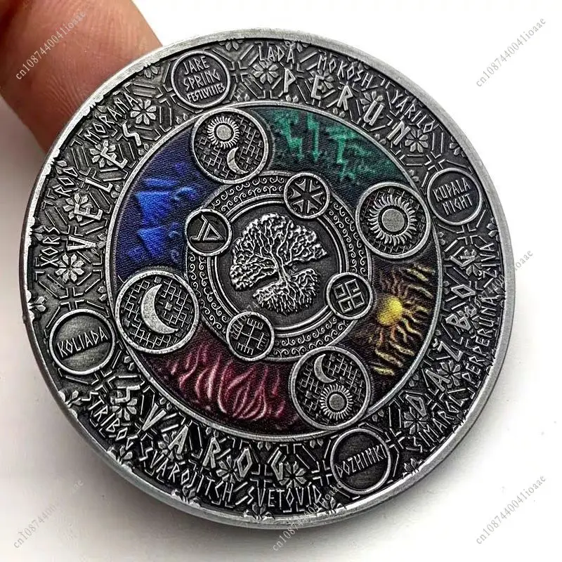 40x3MM 생명의 나무 배열 챌린지 코인 다이어그램 고대 은색 영국 여왕 음양 태양신 니켈 기념 코인 선물