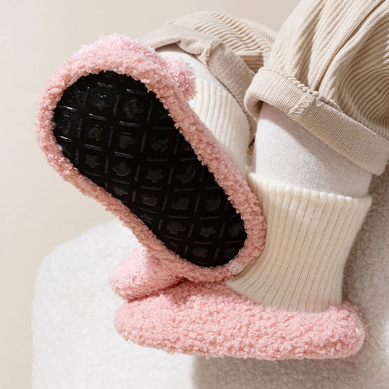 Non-slip Newborn Learning Walking Shoes Home Floor Socks Thicken Fleece Infant High Top Boots Winter Warm Baby Plush Foot Covers
