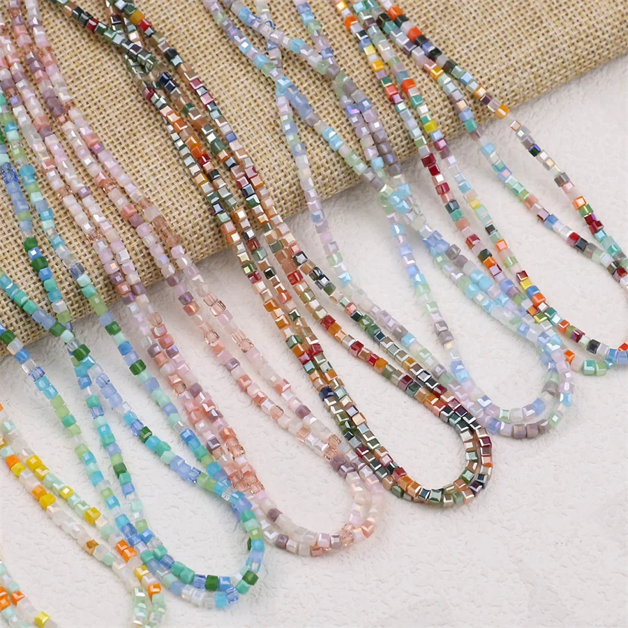 2mm Multi-colour Square Cube Porcelain Crystal Glass Loose Beads For Jewelry Making DIY Bracelets Necklaces Crafts Accessories