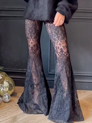 2025 Spring Deep V Neck Sexy Lace Pants Set Women Hollow Out Suit Jackets And Trousers Two Pieces Sets Office Ladies Pants Suits