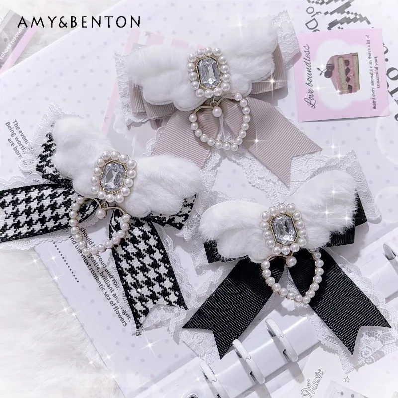 

Оригинальная серия Mine, японская Лолита, милый плюшевый бант в форме сердца, плюшевая заколка для волос, милый сказочный стиль, изысканный аксессуар для волос принцессы