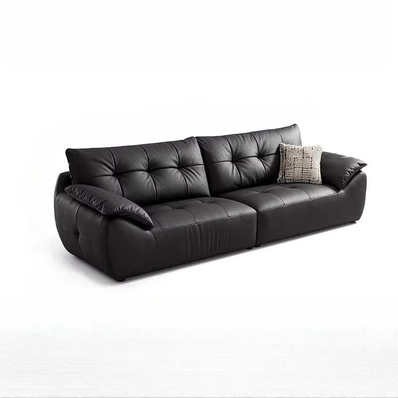 Big black bear leather sofa living room black antique Italian sofa
