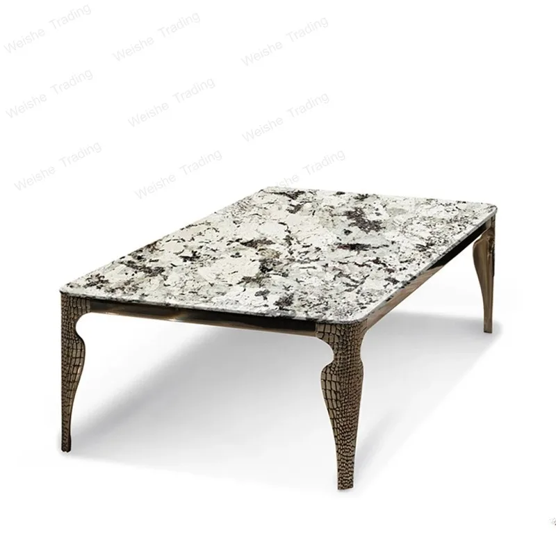Natural luxury stone modern villa, simple luxury living room luxury stone crocodile coffee table