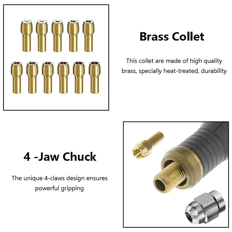 TFORU-16 Buah Set Collet Chuck Bor, Set Collet Chuck Bor 1/32 Hingga 1/8 Inci dengan 11 Buah Collet Kuningan, 3 Buah Chuck, 2 Buah Kunci Pas