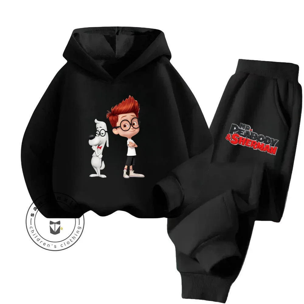 2024 Cozy and Classy Long Sleeve Getups with High End Feel Children's Hoodie Set Embellished by Mr. Peabody & Sherman Cartoon