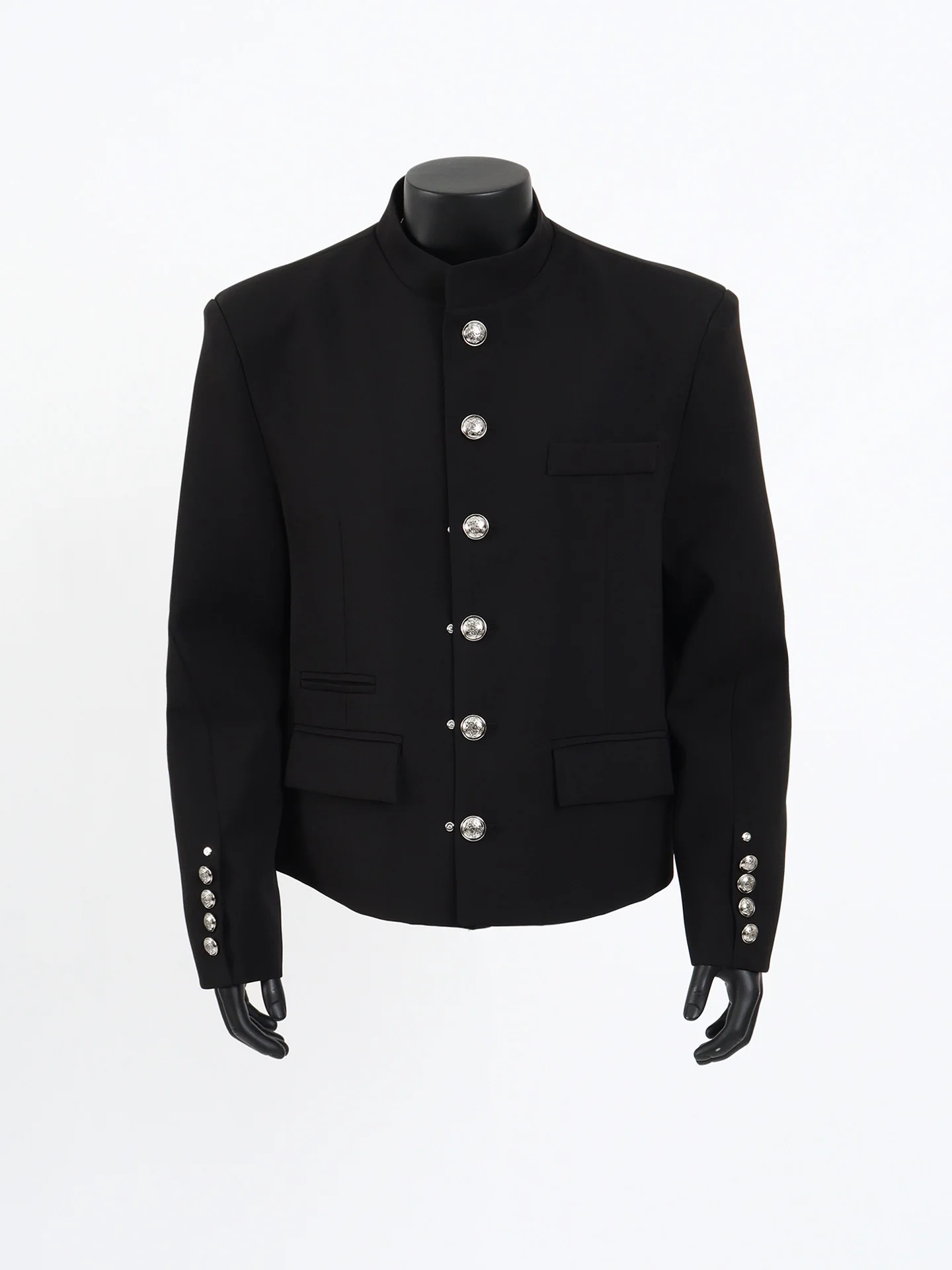 Black Tailored Jacket Men's Fashion Shoulder Pad Stand Collar Chinese National Style Casual Suit Coat Youth Trend Autumn Wear