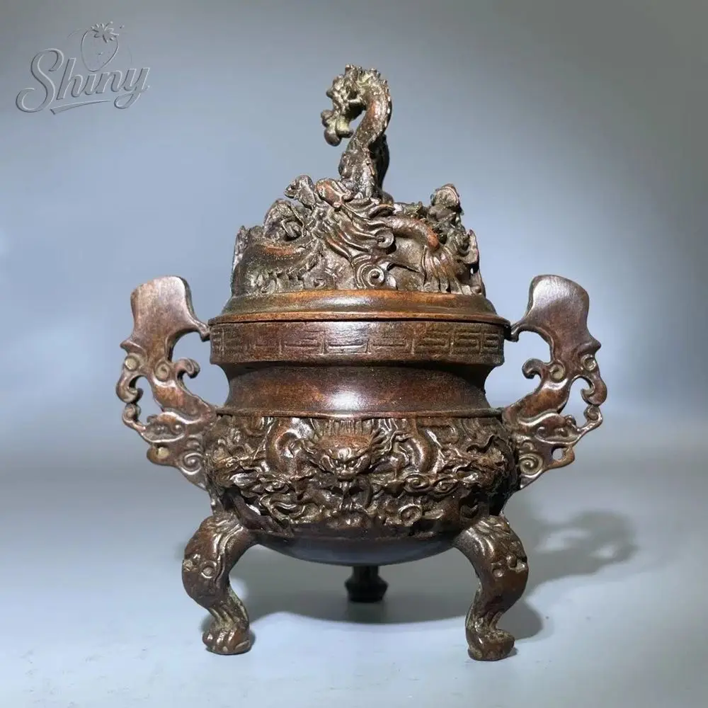 

Exquisite Antique Chinese Hand-Crafted Bronze Carving Dragon Beast Ear Incense Burner Censer Fengshui Statues