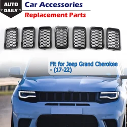 1 Set Black Car Front Bumper Insert Mesh Grille Front Radiator Inlet Grill Trim Cover Fit For Jeep Grand Cherokee 2017-2022 7pcs