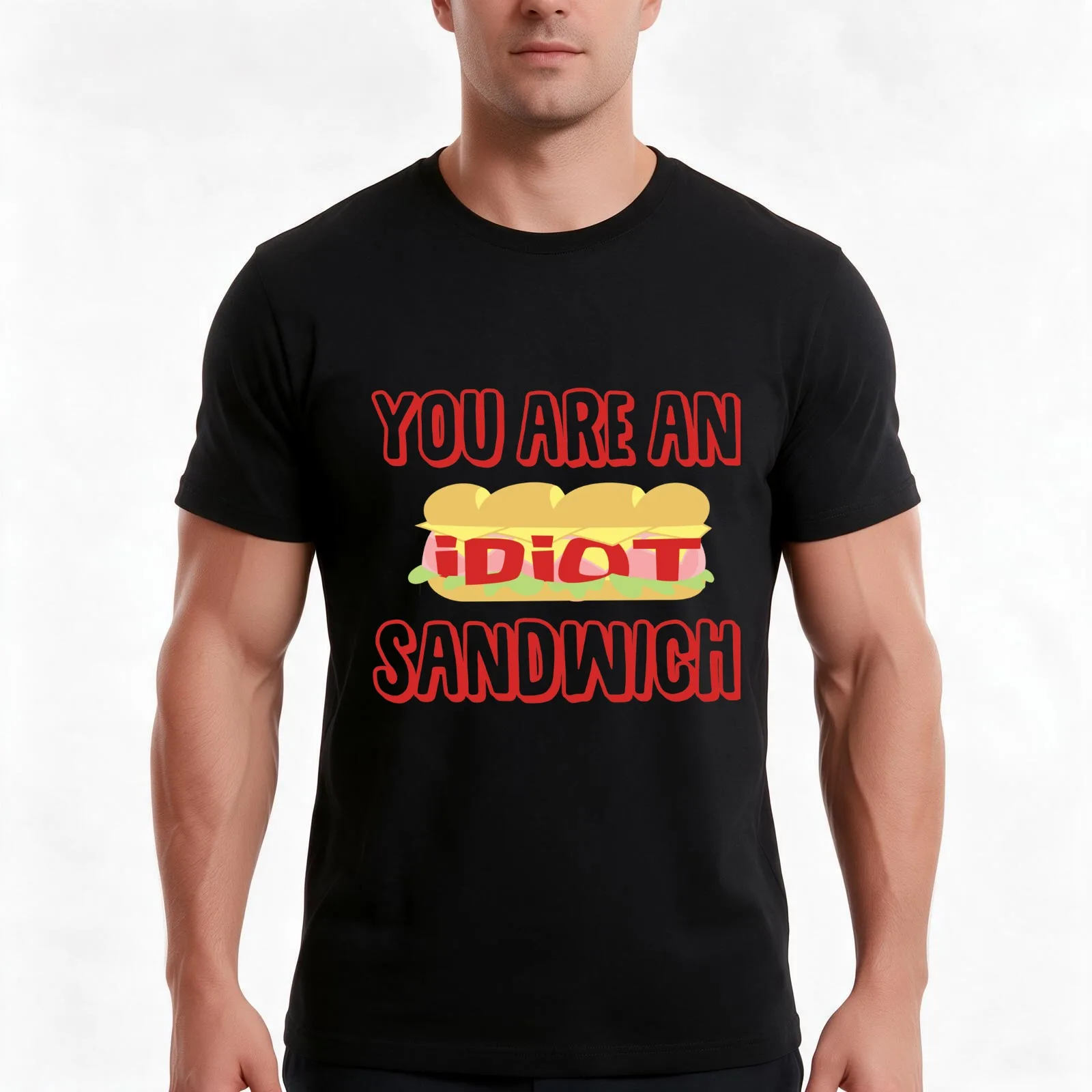 You Are An Idiot Sandwich T-Shirt, Summer Casual Cotton Tee, Oversized Streetwear Tops, Vintage Graphic Print, Unisex Men Women