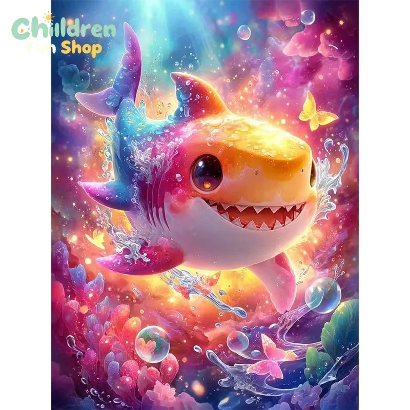 5D Dreamy Rainbow Shark Diamond Painting With Round Diamonds Suitable For &, Handmade DIY Craft, Frameless,No Frame