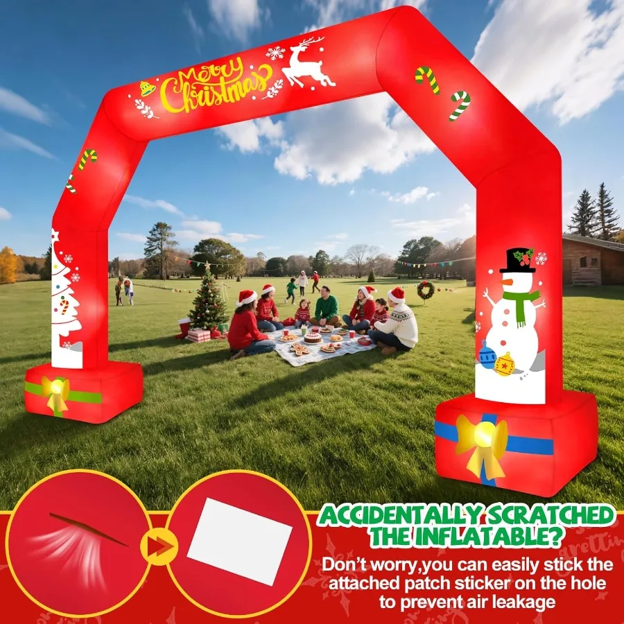 Gerbang Natal Tiup Raksasa 20 Kaki, Gerbang Natal Merah Tiup untuk Dekorasi Halaman Luar Ruangan dengan Lampu Terpasang