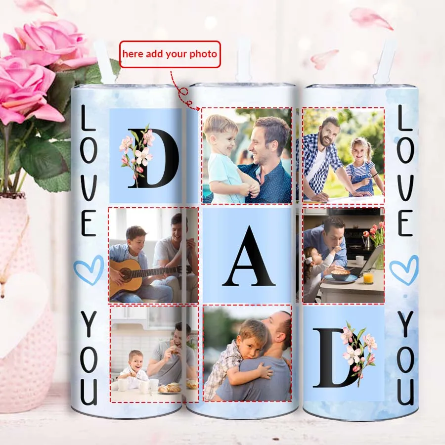 20oz Customized Pictures Family Party Tumblers Straw Lid Stainless Steel Insulated Coffee Cups Autumn Winter Birthday Party Gift