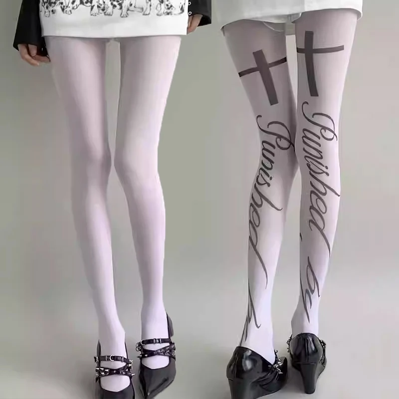 

Европейские и американские готические индивидуальные нишевые колготки с крестом и буквами для пикантных девушек, леггинсы, сексуальные чулки, женские колготки в стиле Харадзюку
