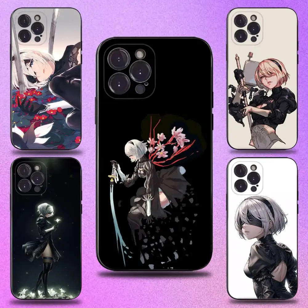 

2B N-Nier A-Automata Phone Case For iPhone 16,15,14,13,12,11 Plus,Pro Max,XS,X,XR,SE,Mini,8,7,Soft Silicone Black Cover