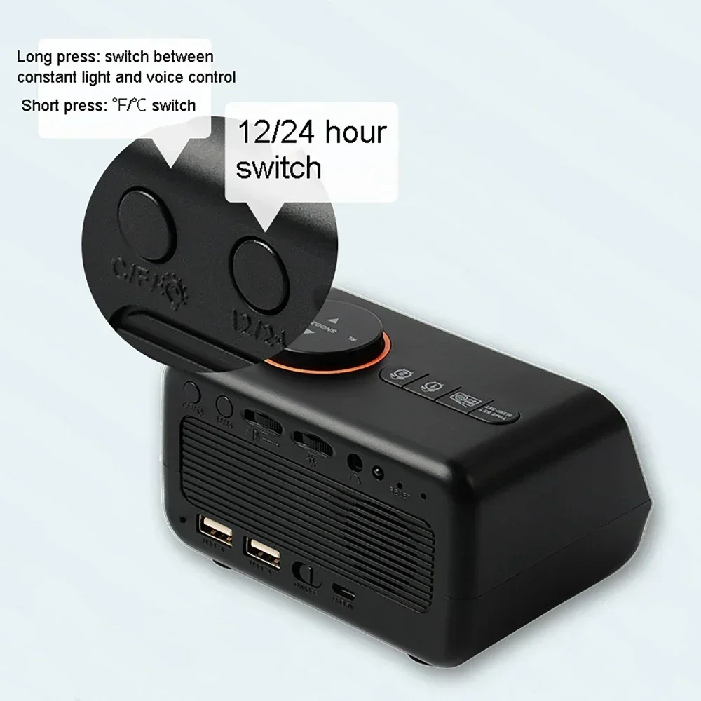 منبه رقمي LED لجانب السرير ، ساعة مع راديو FM ، درجة الحرارة ، ميزان الحرارة ، الرطوبة ، مقياس الرطوبة ، التقويم ، جانب السرير ، 12 ساعة ، 24 ساعة