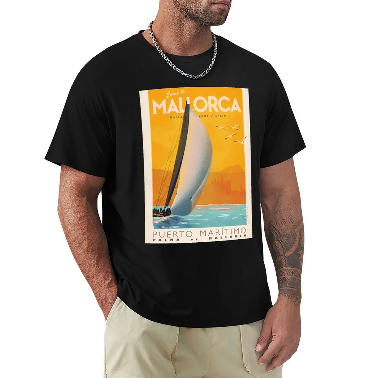 

Mallorca Vintage Travel Poster - Puerto Marítimo Palma T-Shirt blacks cute clothes mens workout shirts