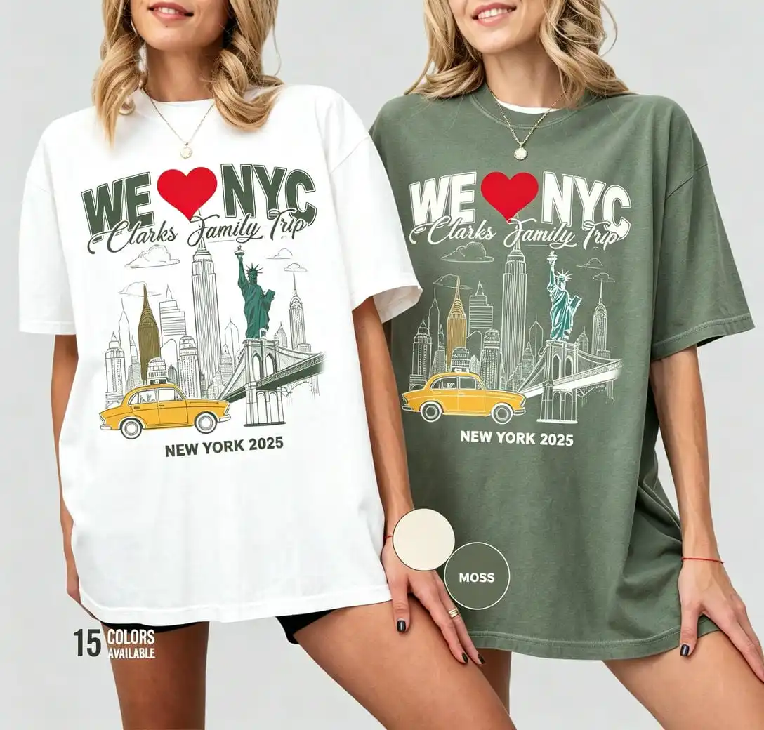Personalized NYC Family Trip T‑Shirt Custom Name Statue Of Liberty New York Skyline Print Comfortable Unisex Cotton Short