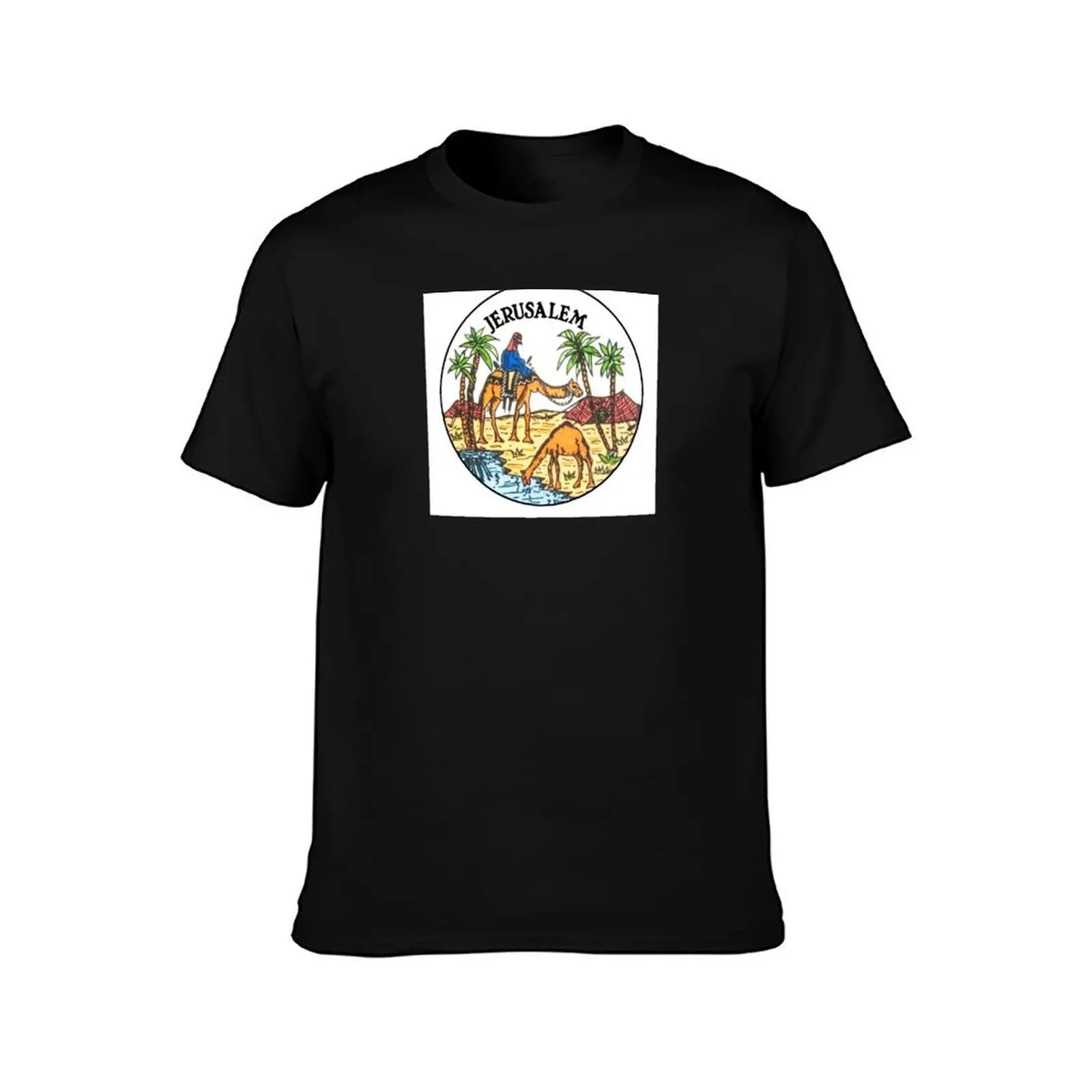 Jerusalem Camels and Tents T-Shirt, Summer Casual Cotton Tee, Oversized Streetwear Tops, Vintage Graphic Print, Unisex Men Women