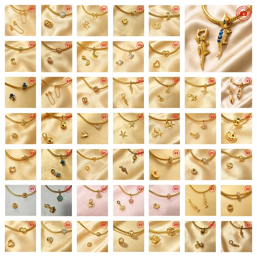 Golden Summer Collection Charms DIY Jewelry Gift Articulated Fish Sea Turtle Alligator Flower Hearts Beads Fit Original Bracelet