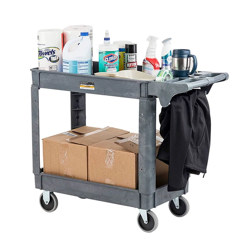 Multi-purpose 2-Tier Hand Truck—Ideal for Warehouses Garages and Cleaning Tasks—Heavy-Duty PP-Wheeled Hand Truck