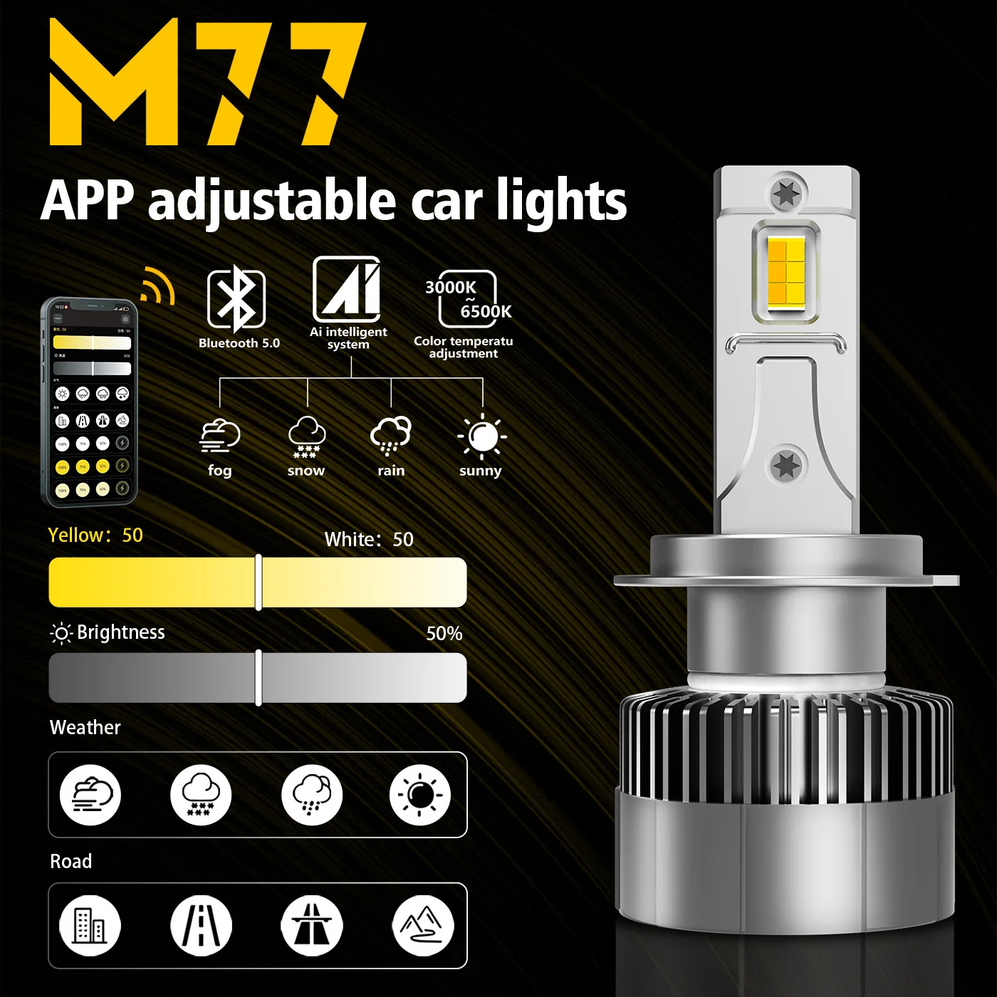 2PCS CANBUS APP Control H7 LED Car Headlight Bulbs Mini Turbo Car Lights 3000K 4300K 6000K 3 Colors Fog Light WIHT FAN