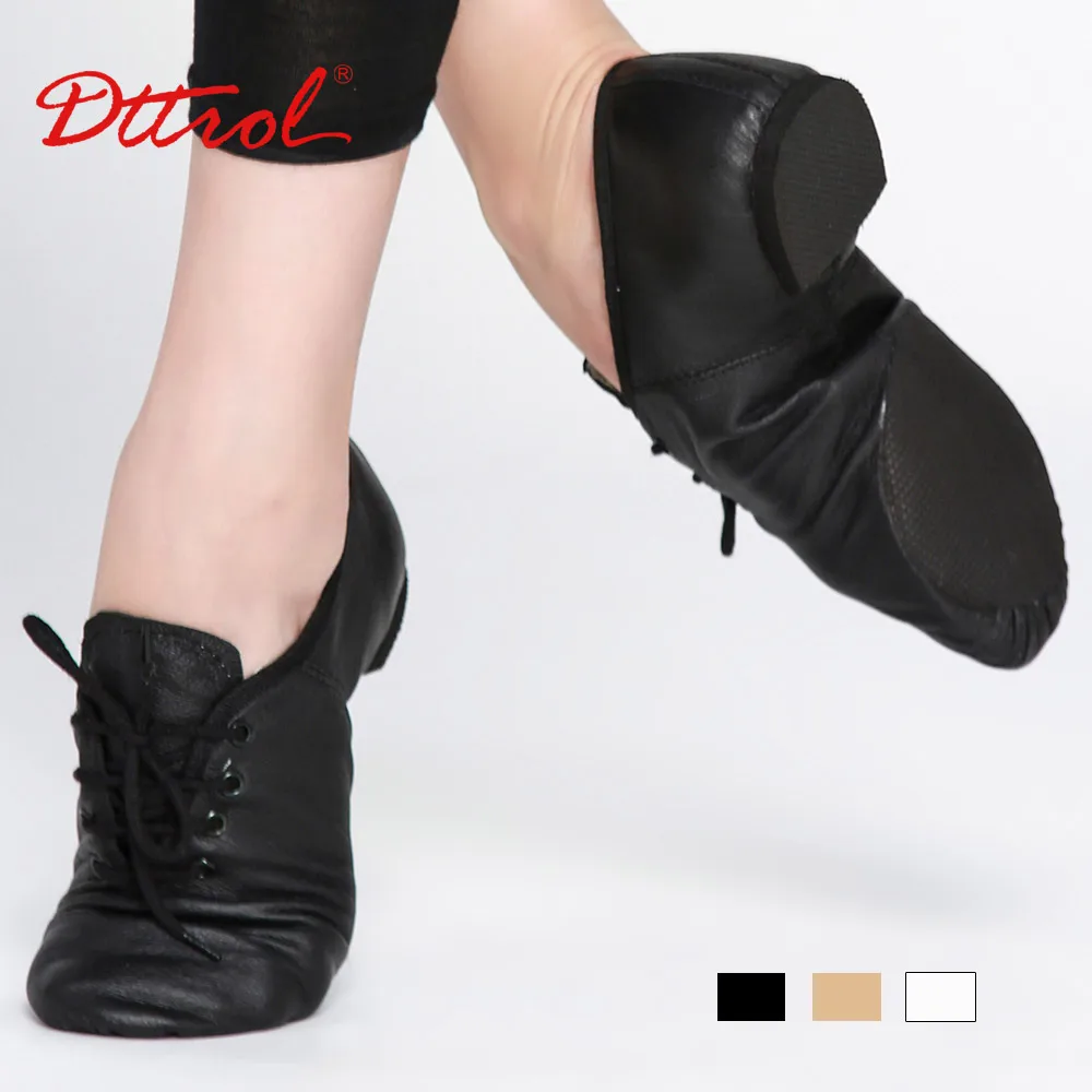 Zapatos de baile de Ballet de Jazz con cordones de cuero genuino para hombres y mujeres, zapatillas de baile suaves para niños, zapatos deportivos de punta negros y tostados