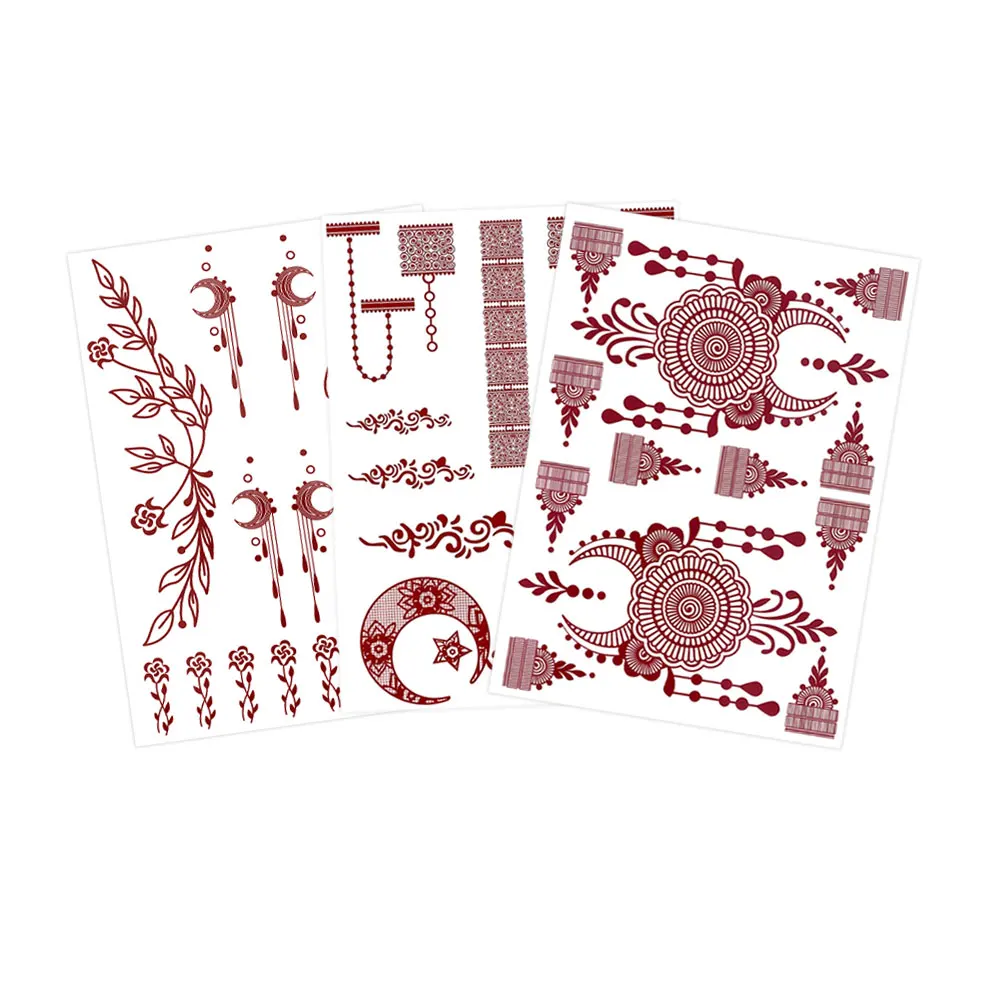 وشم مزيف بنمط القمر للنساء، ملصقات وشم الحناء للاستعمال مرة واحدة لورق زهرة اليد، وشم مؤقت لديكور الجسم في رمضان