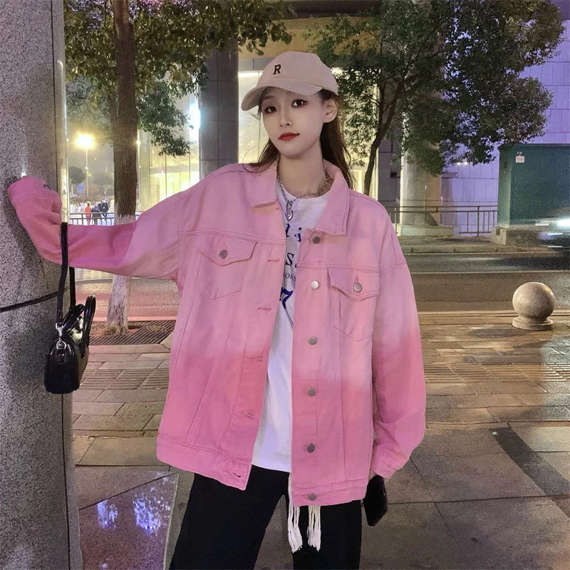 Purple Gradient Denim Jacket For Women 2023 New Korean sion Loose And Versatile Niche Fashion High-end And Versatile Jacket P165