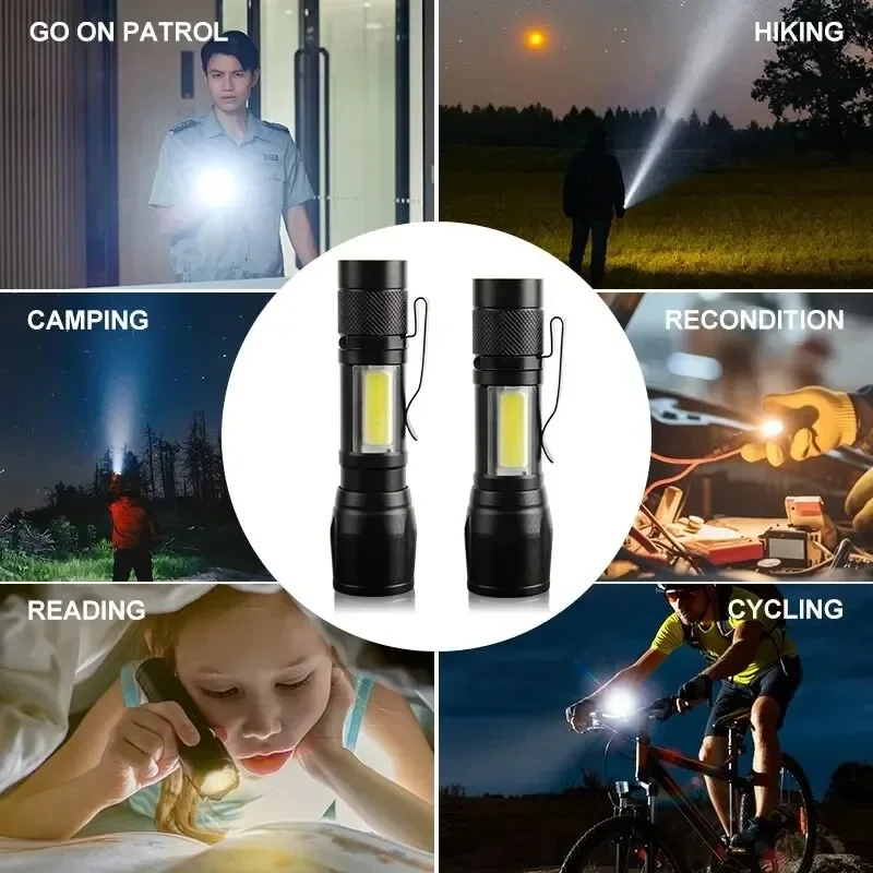 Rechargeable High Power LED Flashlight Portable Lantern Strong Zoomable Torch COB Side Light Searchlight Outdoor Camping Lantern