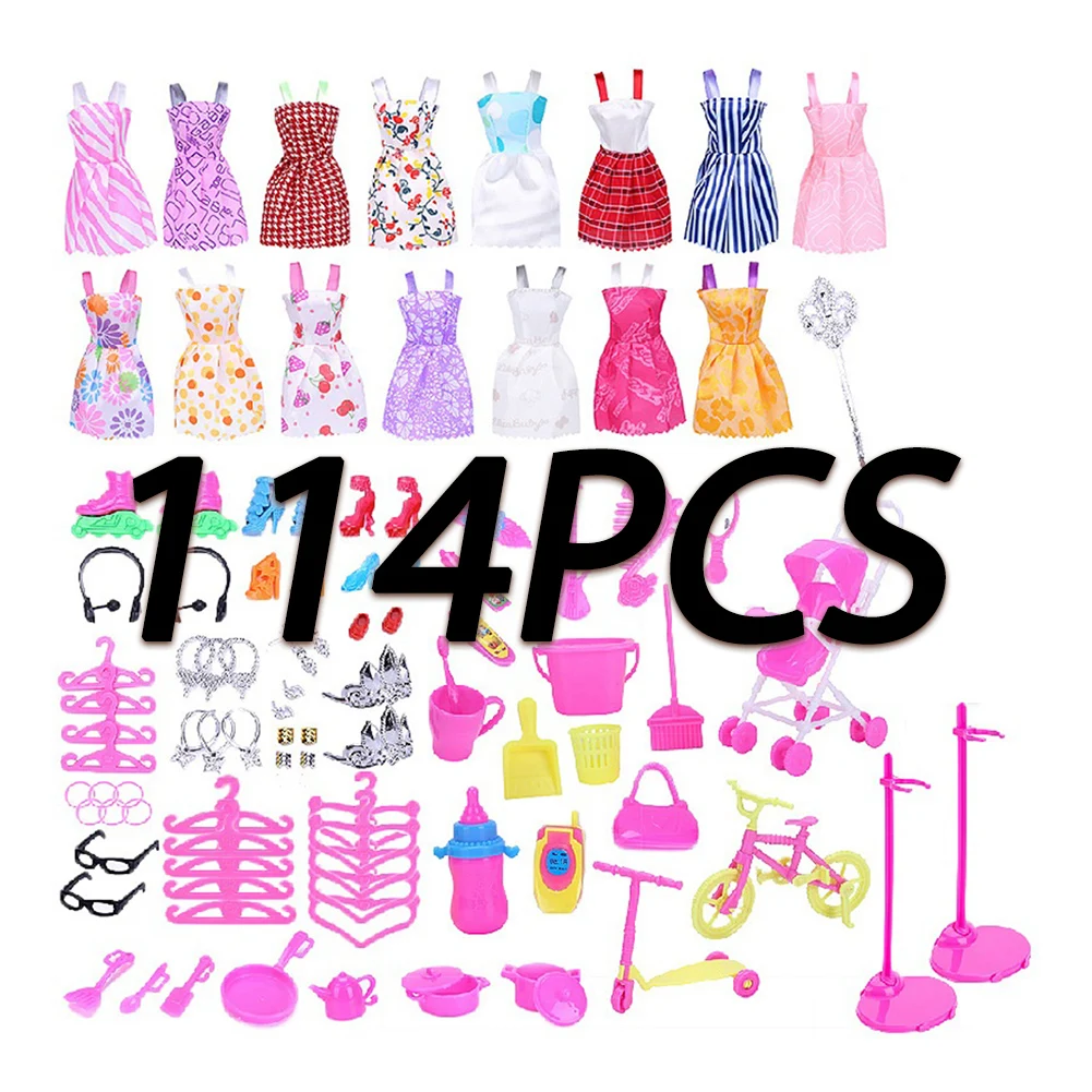 114 Pcs Doll Clothes & Accessories For 11-11.8inch Doll Toys ,98 Sets Accessories,16 Sets Dresses Christmas Stocking Gift