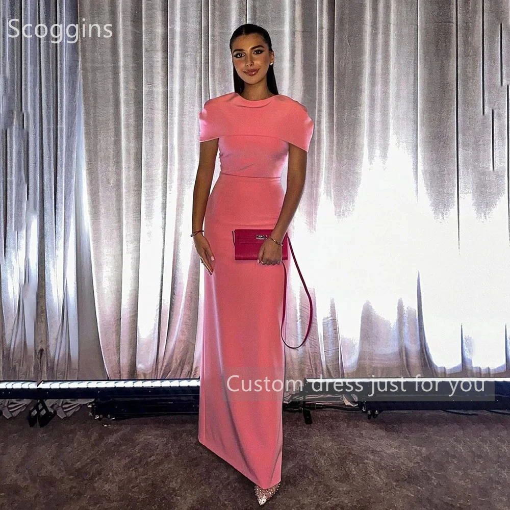 Scoggins فساتين سهرة Customize Vintage Hot Pink Evening Dresses Mermaid Elastic Satin Dubai Pageant Dress Saudi Arabia Special