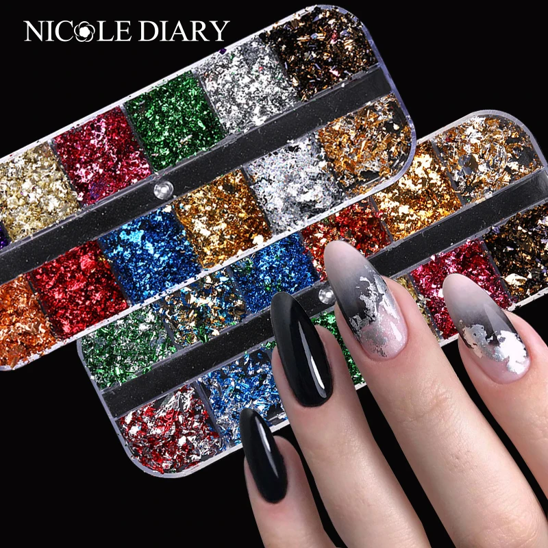 1 Box Silver Irregular Aluminum Foil Colorful Paper Nail Art Sticker 3D Glitter DIY Manicure UV Gel Polish Nail Decoration Tools