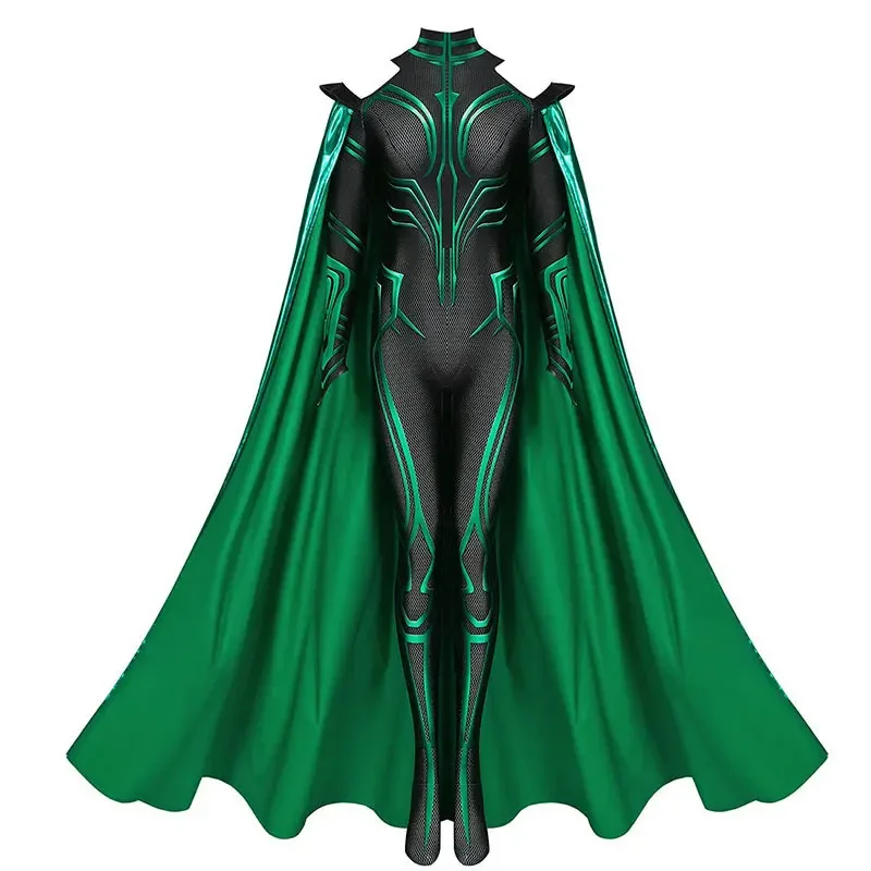 

Women's Super Villain Goddess Costume Green Cloak Jumpsuits Halloween Cosplay Jumpsuit Bodysuit Costume Villain Goddess Jumpsuit