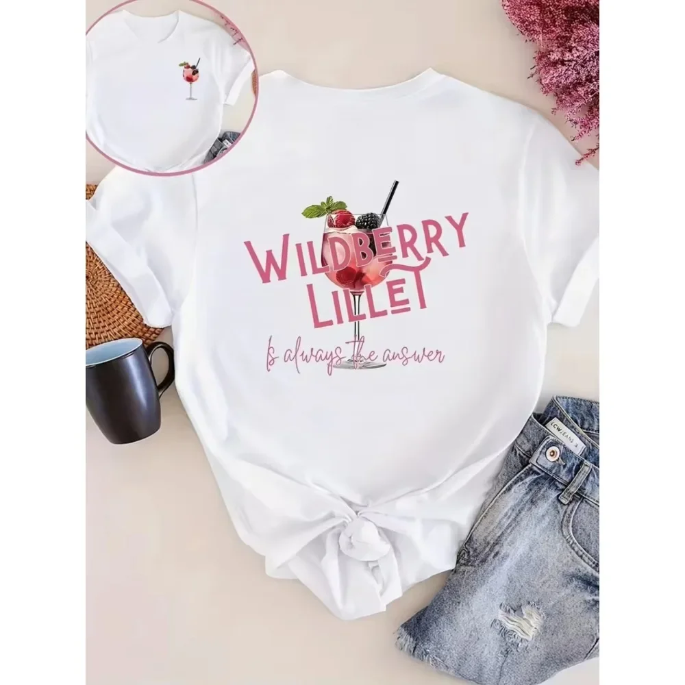 WomenT-shirt Wildberry Lillet Is Always The Answer Graphic T-Shirt Casual Short Sleeve Crew Neck Top Trendy Cocktail Print Tee